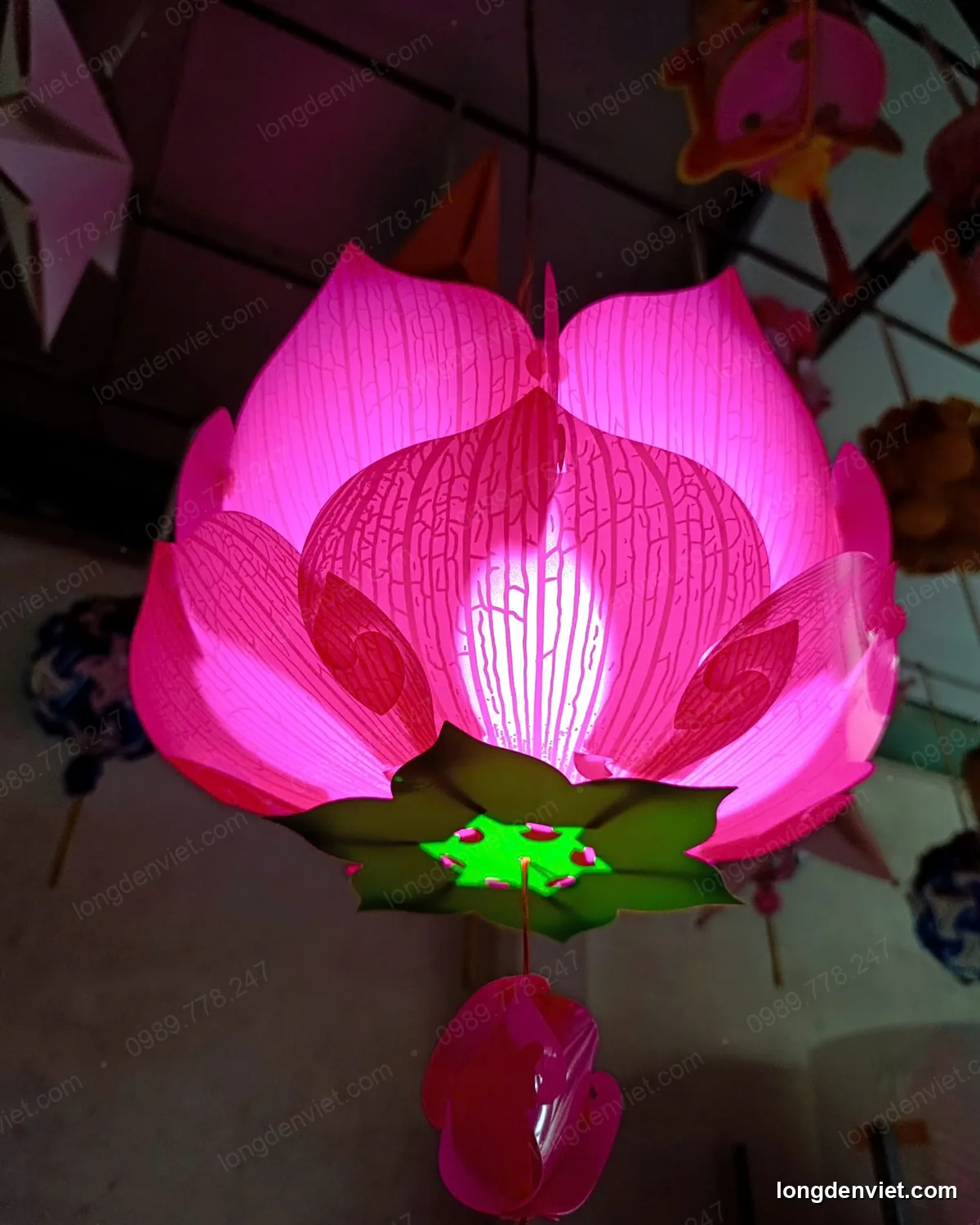 Đèn Hoa Sen Vân Gân In Hình Phật 30cm — 10 Màu — hình 10 — đèn lồng thủ công | LongDenViet