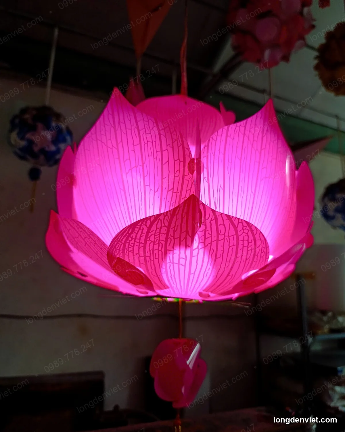 Đèn Hoa Sen Vân Gân In Hình Phật 30cm — 10 Màu — hình 11 — đèn lồng thủ công | LongDenViet