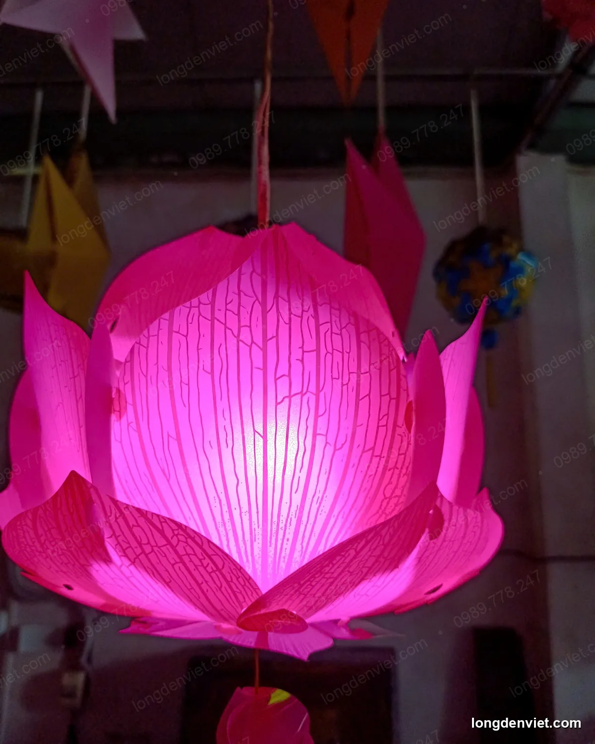 Đèn Hoa Sen Vân Gân In Hình Phật 30cm — 10 Màu — hình 9 — đèn lồng thủ công | LongDenViet