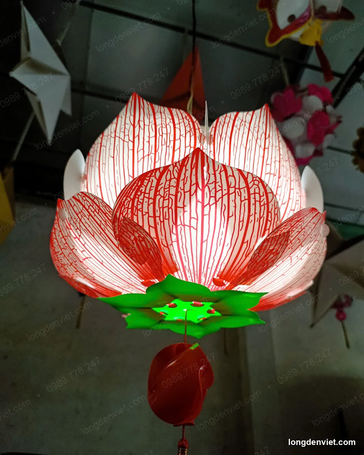 Đèn Hoa Sen Vân Gân In Hình Phật 30cm — 10 Màu — hình 15 — đèn lồng thủ công | LongDenViet