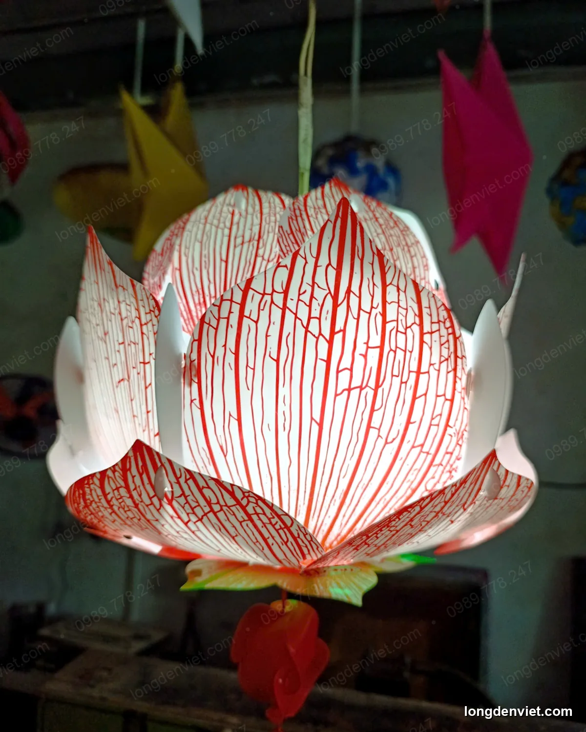 Đèn Hoa Sen Vân Gân In Hình Phật 30cm — 10 Màu — hình 16 — đèn lồng thủ công | LongDenViet