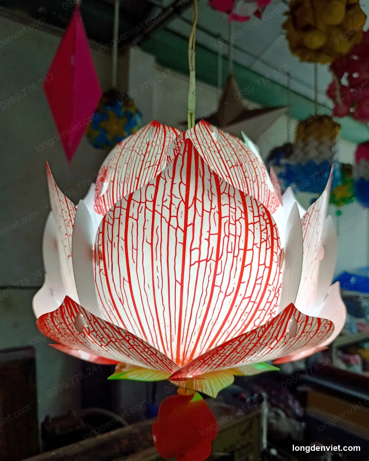 Đèn Hoa Sen Vân Gân In Hình Phật 30cm — 10 Màu — hình 17 — đèn lồng thủ công | LongDenViet
