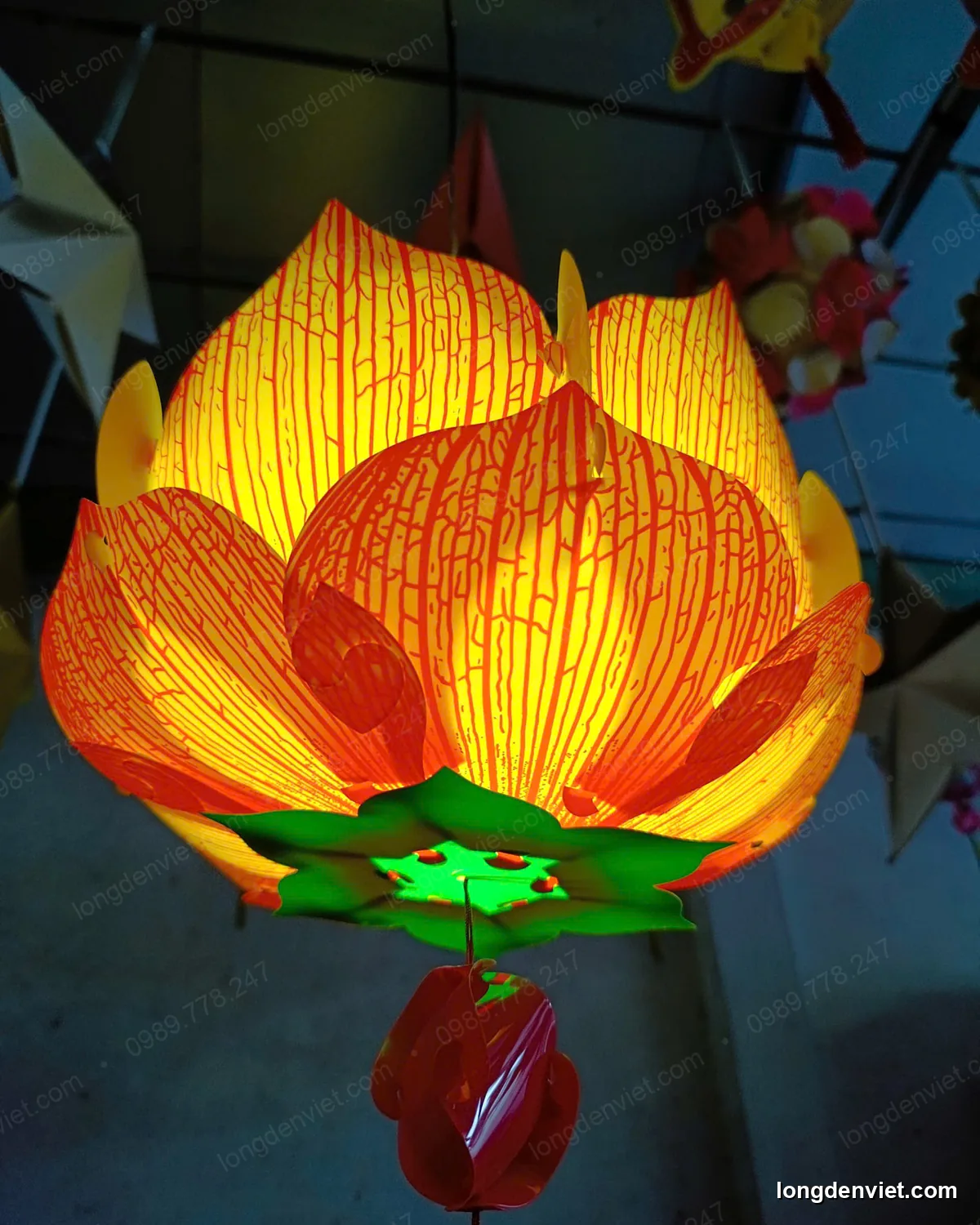 Đèn Hoa Sen Vân Gân In Hình Phật 30cm — 10 Màu — hình 14 — đèn lồng thủ công | LongDenViet