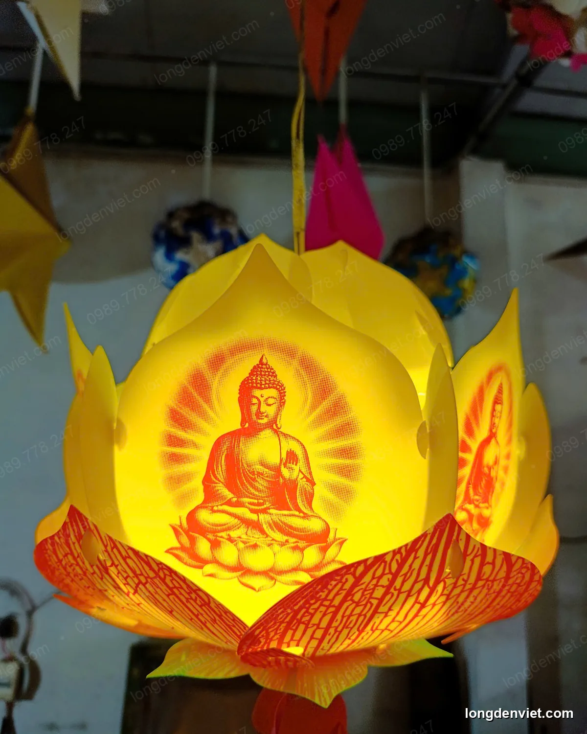Đèn Hoa Sen Vân Gân In Hình Phật 30cm …
