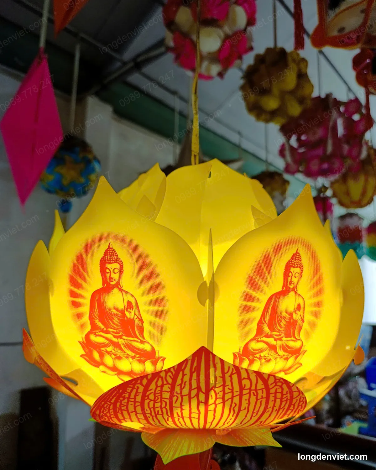 Đèn Hoa Sen Vân Gân In Hình Phật 30cm — 10 Màu — hình 3 — đèn lồng thủ công | LongDenViet