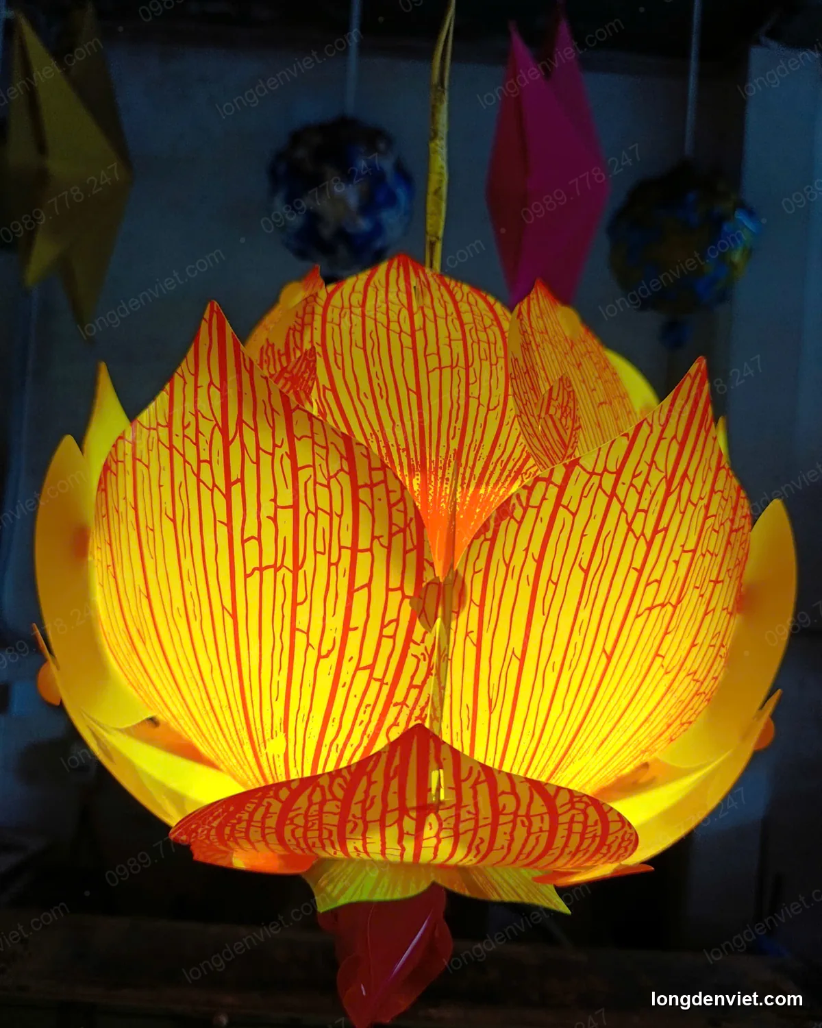 Đèn Hoa Sen Vân Gân In Hình Phật 30cm — 10 Màu — hình 12 — đèn lồng thủ công | LongDenViet