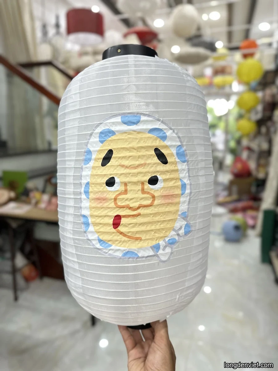 Đèn lồng Nhật Bản trang trí quán cafe LDV-N073 — họa tiết vẽ tay vàng nhạt minimalist — đèn lồng thủ công Hội An | LongDenViet