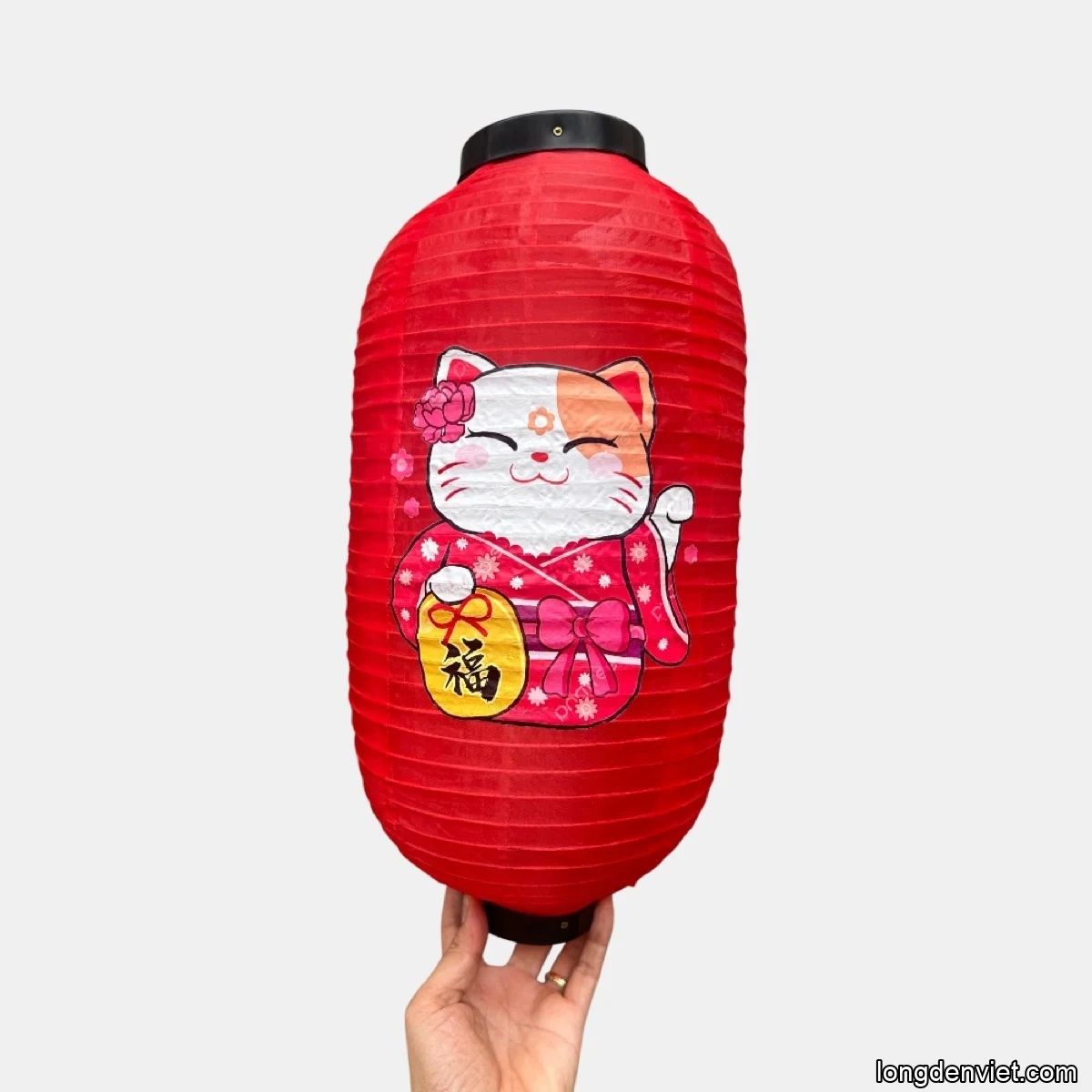 Đèn lồng Nhật Bản trang trí quán cafe LDV-N217 — họa tiết vẽ tay màu đỏ truyền thống — đèn lồng thủ công Hội An | LongDenViet